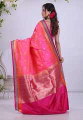 Cross Rani Pink Pure Katan Silk Saree with Blouse Piece