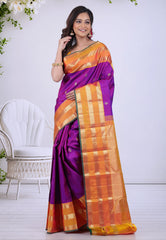 Violet Pure Kanjivaram Silk Saree with Blouse Piece - Adi Akshoy & Co.