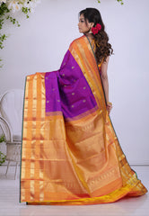Violet Pure Kanjivaram Silk Saree with Blouse Piece - Adi Akshoy & Co.