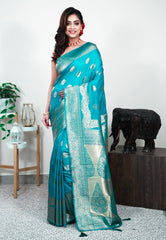 Feroza Blue Mashru Silk Saree with Blouse Piece