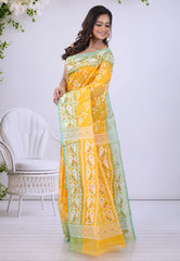 Yellow Dhakai Jamdani Cotton Saree without Blouse Piece - Adi Akshoy & Co.