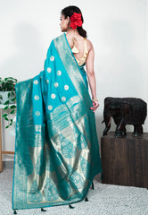 Feroza Blue Mashru Silk Saree with Blouse Piece