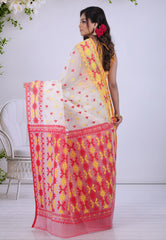 Off White Dhakai Jamdani Cotton Saree with Blouse Piece - Adi Akshoy & Co.