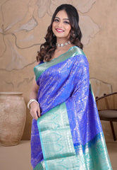 Royal Blue Kanjivaram Silk Saree with Blouse Piece  - Adi Akshoy & Co.