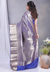Blue Brocade Kanjivaram Silk Saree with Blouse Piece - Adi Akshoy & Co.