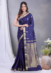 Navy Blue Kanjivaram Silk Saree with Blouse Piece - Adi Akshoy & Co.