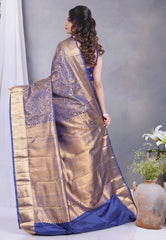 Blue Brocade Kanjivaram Silk Saree with Blouse Piece - Adi Akshoy & Co.