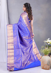 Royal Blue Brocade Kanjivaram Silk Saree with Blouse Piece - Adi Akshoy & Co.