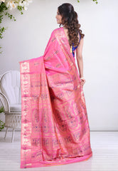 Pink Pure Baluchari Silk Saree with Blouse Piece - Adi Akshoy & Co.