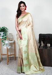 Golden Brocade Mashru Silk Saree with Blouse Piece