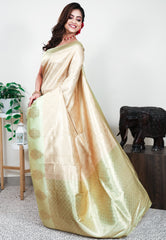 Golden Brocade Mashru Silk Saree with Blouse Piece