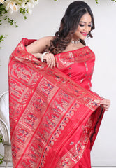 Cross Red Pure Baluchari Silk Saree with Blouse Piece - Adi Akshoy & Co.