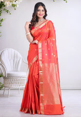 Orange Pure Kanjivaram Silk Saree with Blouse Piece - Adi Akshoy & Co.