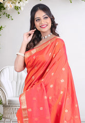 Orange Pure Kanjivaram Silk Saree with Blouse Piece - Adi Akshoy & Co.