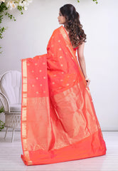 Orange Pure Kanjivaram Silk Saree with Blouse Piece - Adi Akshoy & Co.