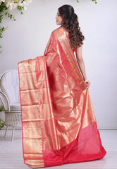 Red Brocade Kanjivaram Silk Saree with Blouse Piece - Adi Akshoy & Co.