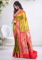 Pista Green Pure Paithani Silk Saree With Blouse Piece - Adi Akshoy & Co.