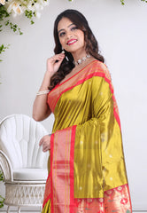 Pista Green Pure Paithani Silk Saree With Blouse Piece - Adi Akshoy & Co.