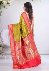 Pista Green Pure Paithani Silk Saree With Blouse Piece - Adi Akshoy & Co.