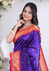 Navy Blue Pure Paithani Silk Saree With Blouse Piece - Adi Akshoy & Co.