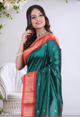 Bottle Green Pure Paithani Silk Saree With Blouse Piece - Adi Akshoy & Co.