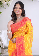 Yellow Dhakai Jamdani Cotton Saree without Blouse Piece - Adi Akshoy & Co.