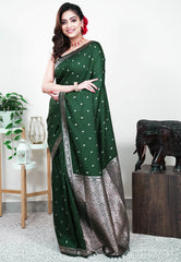 Bottle Green Mashru Silk Saree with Blouse Piece