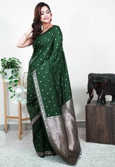 Bottle Green Mashru Silk Saree with Blouse Piece