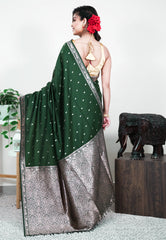 Bottle Green Mashru Silk Saree with Blouse Piece