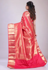 Red Brocade Kanjivaram Silk Saree with Blouse Piece - Adi Akshoy & Co.