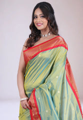 Cross Green Pure Paithani Silk Saree With Blouse Piece - Adi Akshoy & Co.
