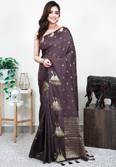 Brown Mashru Silk Saree with Blouse Piece