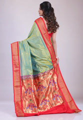 Cross Green Pure Paithani Silk Saree With Blouse Piece - Adi Akshoy & Co.