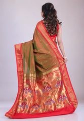 Cross Colour Purple & Magenta Pure Paithani Silk Saree With Blouse Piece