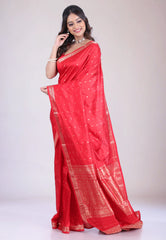 Red Pure Katan Silk Saree with Blouse Piece - Adi Akshoy & Co.