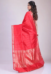 Red Pure Katan Silk Saree with Blouse Piece - Adi Akshoy & Co.
