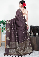 Brown Mashru Silk Saree with Blouse Piece