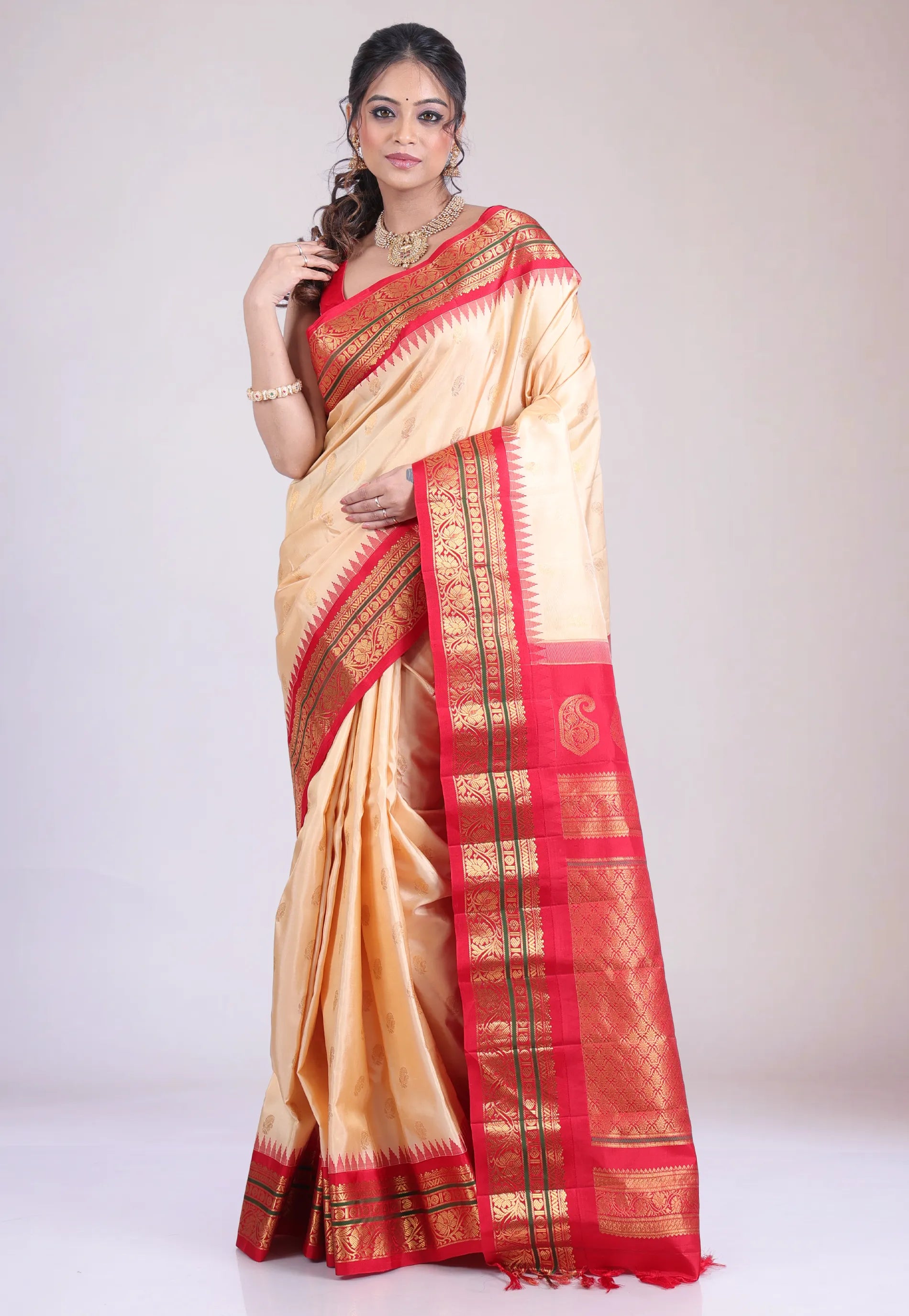 Tussar Colour Pure Gadwal Silk Saree With Blouse Piece - Adi Akshoy & Co.