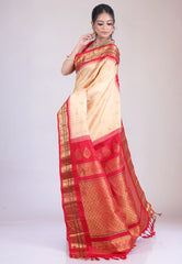 Tussar Colour Pure Gadwal Silk Saree With Blouse Piece - Adi Akshoy & Co.