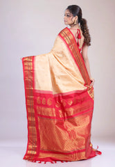 Tussar Colour Pure Gadwal Silk Saree With Blouse Piece - Adi Akshoy & Co.