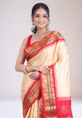 Tussar Colour Pure Gadwal Silk Saree With Blouse Piece - Adi Akshoy & Co.