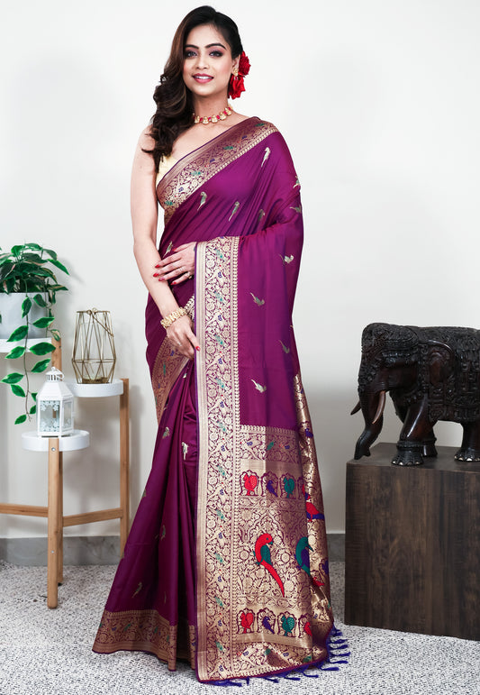 Purple Mashru Silk Saree with Blouse Piece