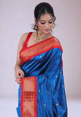 Peacock Blue Pure Paithani Silk Saree With Blouse Piece - Adi Akshoy & Co.