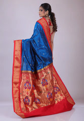 Peacock Blue Pure Paithani Silk Saree With Blouse Piece - Adi Akshoy & Co.