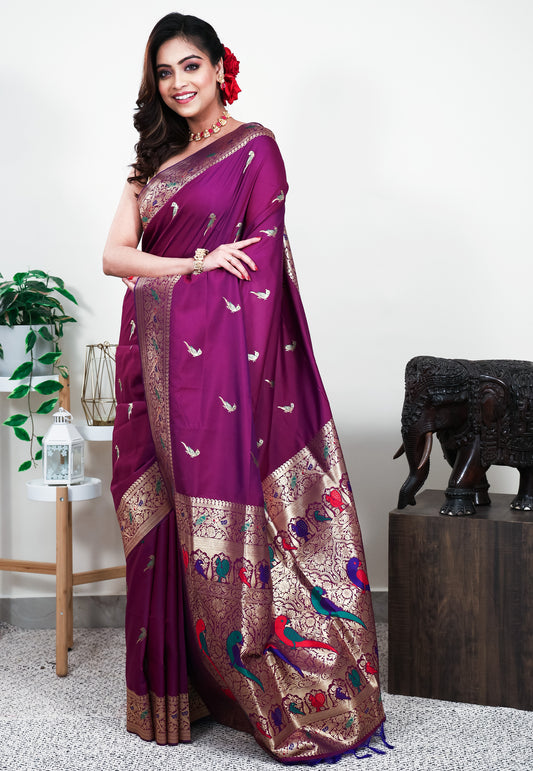 Purple Mashru Silk Saree with Blouse Piece