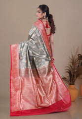 Silver Grey Tissue Silk Saree with Blouse Piece - Adi Akshoy & Co.