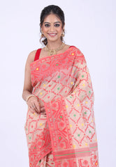 Beige Dhakai Jamdani Cotton Saree without Blouse Piece - Adi Akshoy & Co.