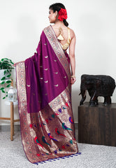 Purple Mashru Silk Saree with Blouse Piece