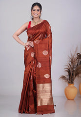 Maroon Pure Tussar Silk Saree with Blouse Piece - Adi Akshoy & Co.
