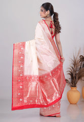 Beige Pure Katan Silk Saree with Blouse Piece - Adi Akshoy & Co.